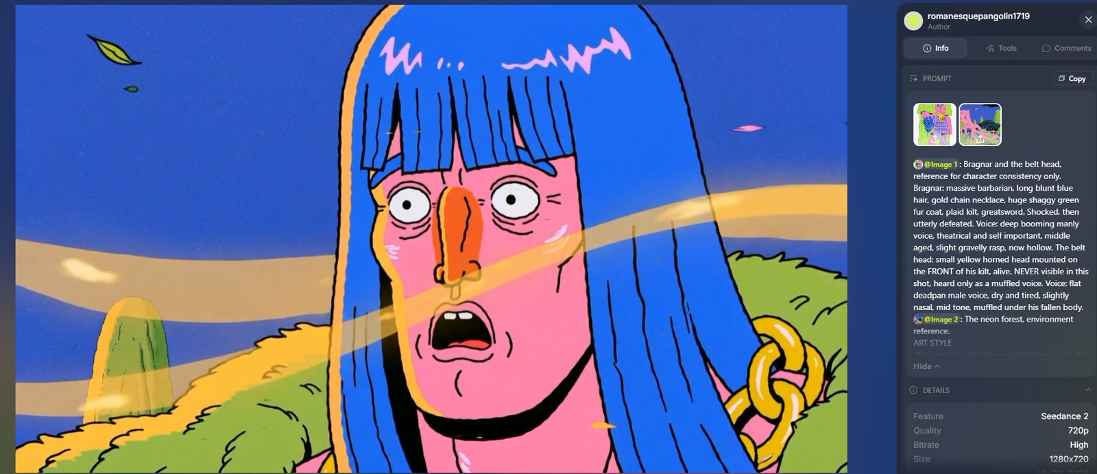 Seedance still — extreme close up on Bragnar's face, eyes wide, mouth open in shock, golden light streaking across frame